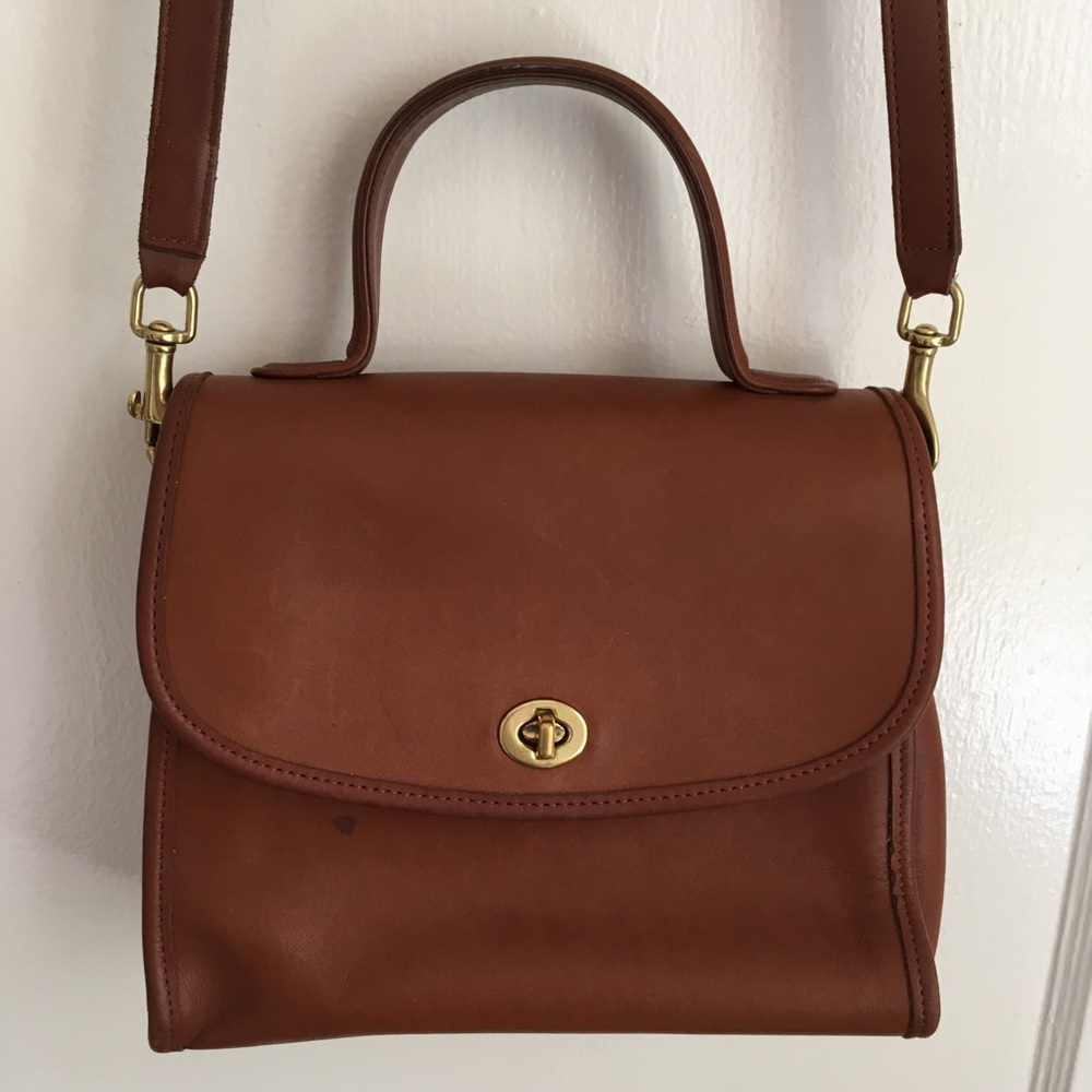 Vintage Leather Coach Manor Bag in British Tan